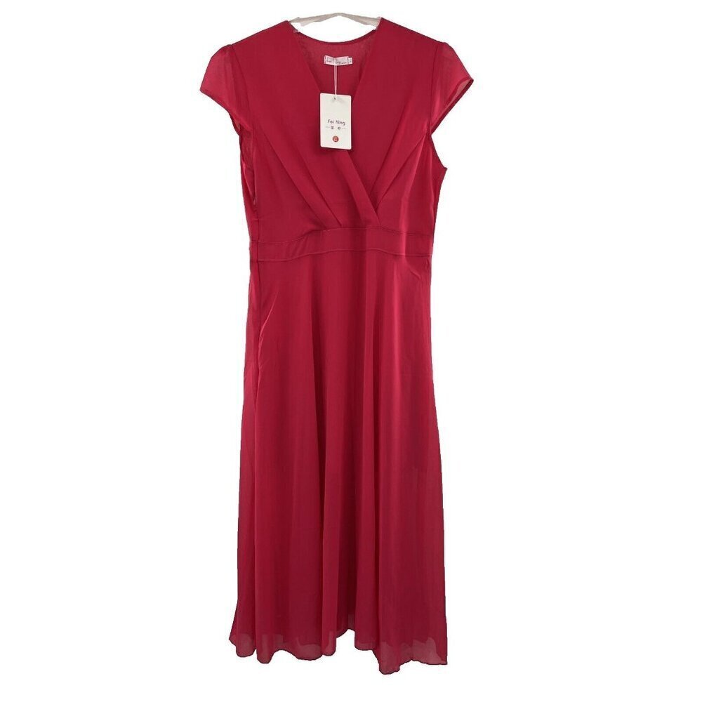Fei Ning Womens Dress Pink Maxi Chiffon Lined XL Feminine Romantic **READ**